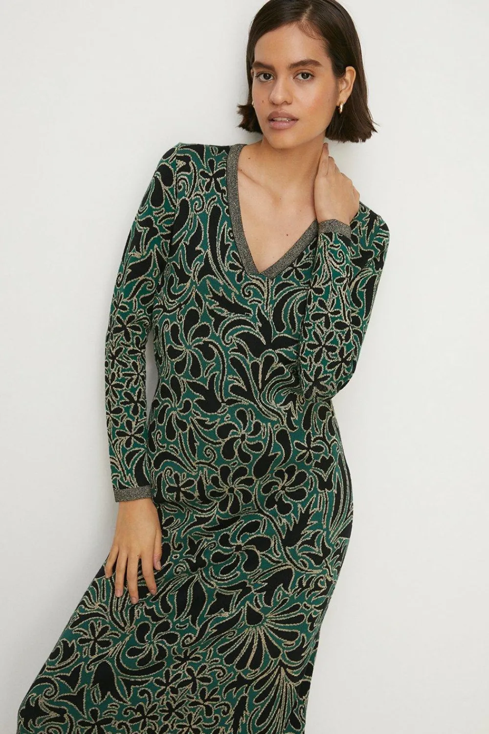 Hot Oasis Jacquard Deep Plunge Maxi Dress Multi