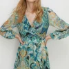 Sale Oasis Jacquard Plisse Mock Wrap Mini Dress Blue