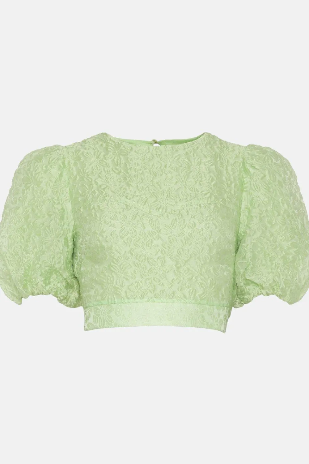 Sale Oasis Jacquard Puff Sleeve Bow Back Top Green