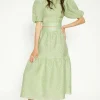 Hot Oasis Jacquard Tiered Midi Skirt Green