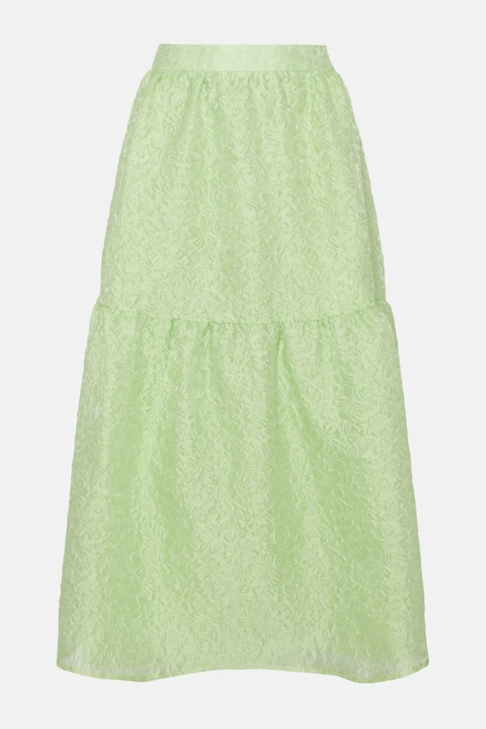 Hot Oasis Jacquard Tiered Midi Skirt Green