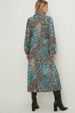 Clearance Oasis Jersey Crepe Animal Long Sleeve Shirt Dress Multi