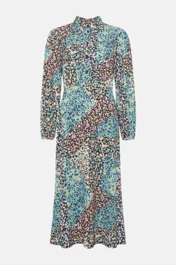 Clearance Oasis Jersey Crepe Animal Long Sleeve Shirt Dress Multi
