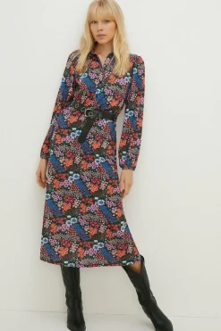 Online Oasis Jersey Crepe Floral Long Sleeve Shirt Dress Multi