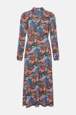 Online Oasis Jersey Crepe Floral Long Sleeve Shirt Dress Multi