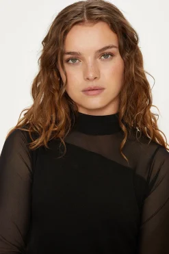 Discount Oasis Jersey Crepe Mesh Detail Funnel Top Black