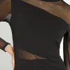 Best Oasis Jersey Crepe Mesh Detail Funnel Midi Dress Black