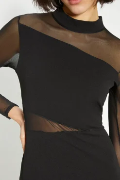 Best Oasis Jersey Crepe Mesh Detail Funnel Midi Dress Black