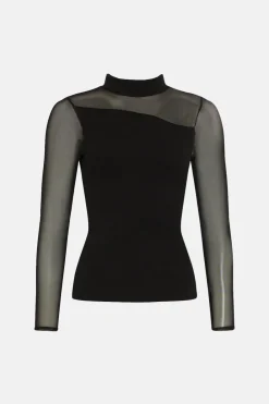 Discount Oasis Jersey Crepe Mesh Detail Funnel Top Black