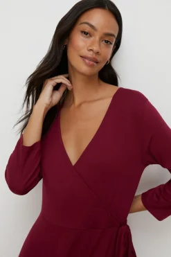 Clearance Oasis Jersey Fixed Wrap Mini Dress Black