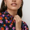 Online Oasis Jersey Floral Shirred Neck And Cuff Top Black