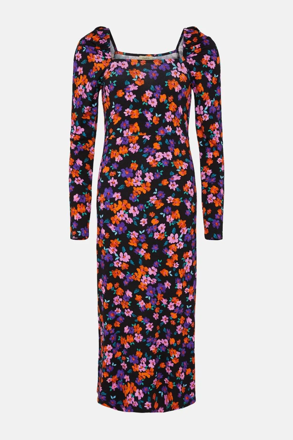 Best Oasis Jersey Floral Square Neck Midi Dress Black
