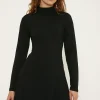 Hot Oasis Jersey Funnel Neck Long Sleeve Mini Dress Black