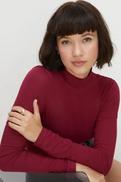 Clearance Oasis Jersey Funnel Neck Long Sleeve Top Berry