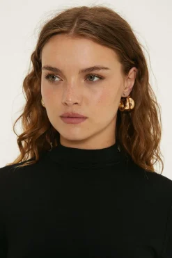 Hot Oasis Jersey Funnel Neck Long Sleeve Mini Dress Black
