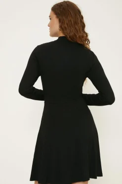 Hot Oasis Jersey Funnel Neck Long Sleeve Mini Dress Black