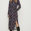 Clearance Oasis Jersey Geo Funnel Neck Belted Midi Dress Multi