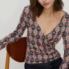 Hot Oasis Jersey Geo Wrap Long Sleeve Top Black