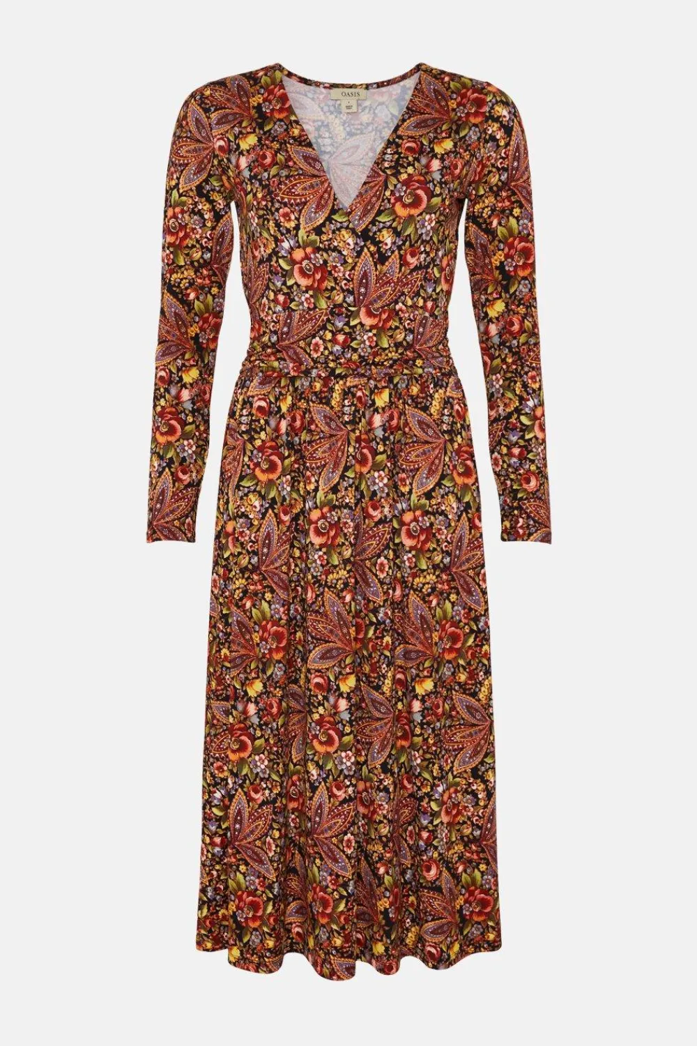 Online Oasis Jersey Paisley Fixed Wrap Midi Dress Red