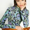 Best Oasis Jersey Paisley Funnel Neck Long Sleeve Top Multi