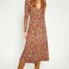 Sale Oasis Jersey Paisley Print Wrap Midi Dress Red