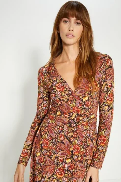 Sale Oasis Jersey Paisley Print Wrap Midi Dress Red