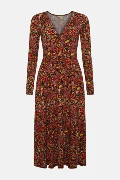 Sale Oasis Jersey Paisley Print Wrap Midi Dress Red