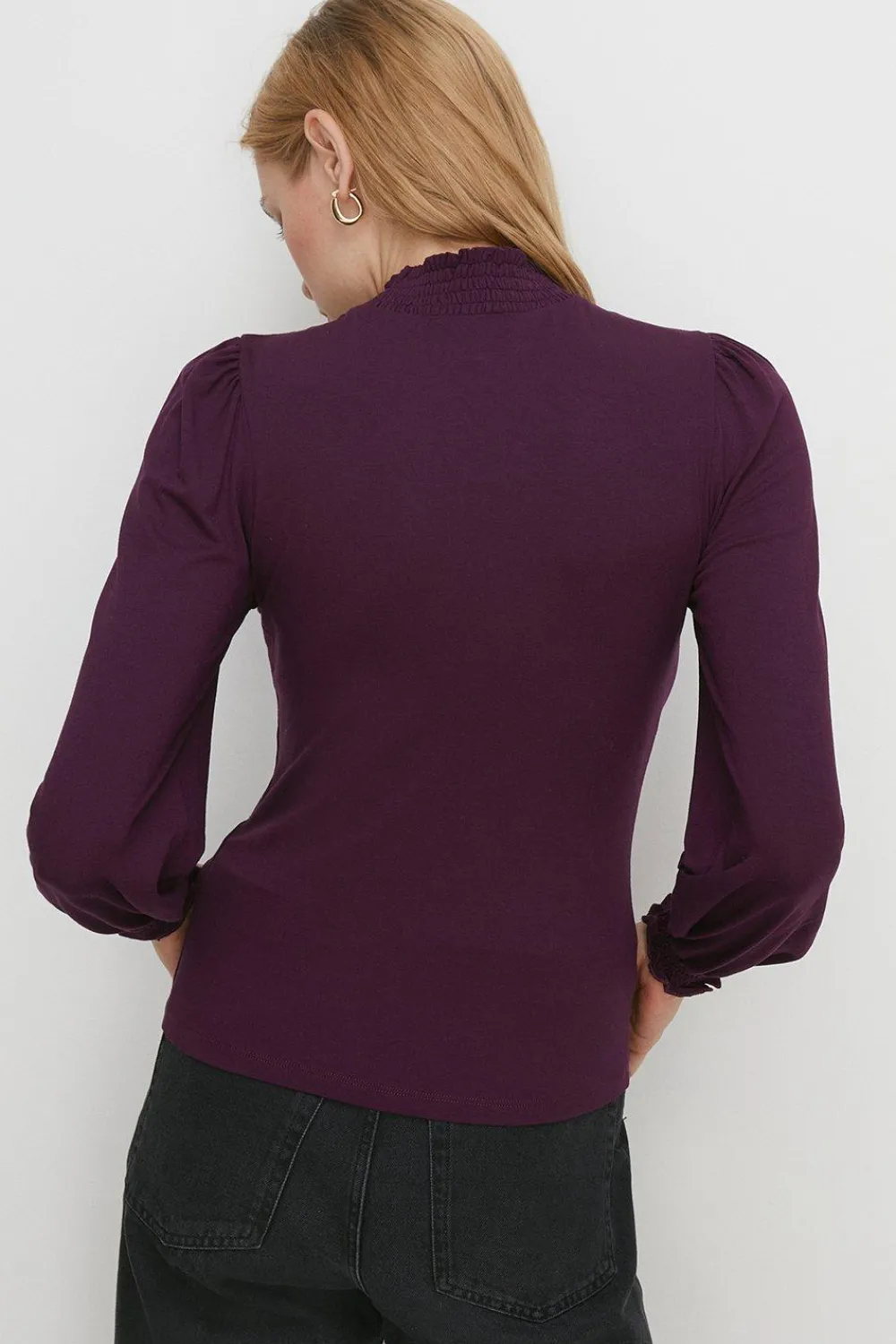 Fashion Oasis Jersey Shirred Neck And Cuff Top Black