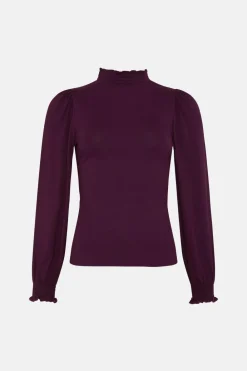 Fashion Oasis Jersey Shirred Neck And Cuff Top Black