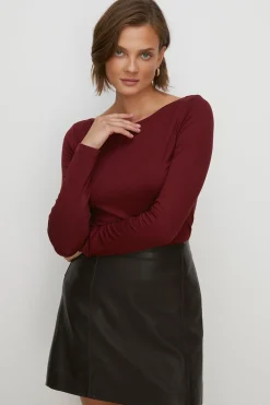Online Oasis Jersey Slash Neck Long Sleeve Top Berry