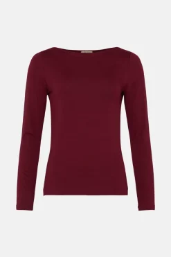 Online Oasis Jersey Slash Neck Long Sleeve Top Berry