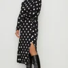 Best Oasis Jersey Spot Funnel Neck Belted Midi Dress Black