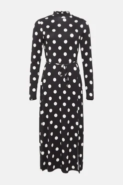 Best Oasis Jersey Spot Funnel Neck Belted Midi Dress Black