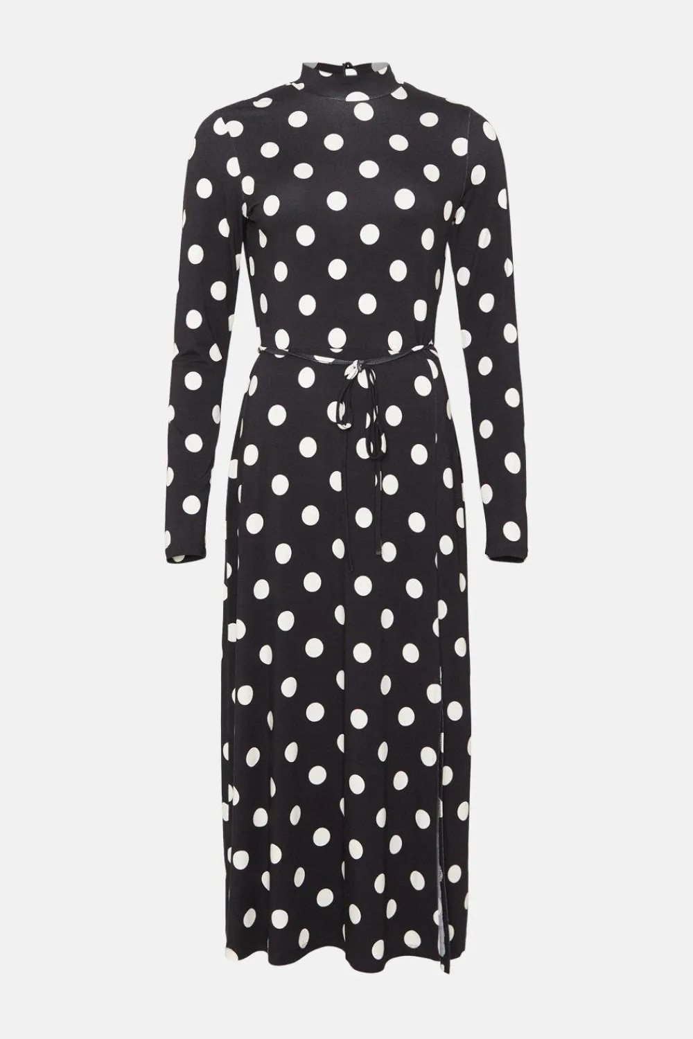 Best Oasis Jersey Spot Funnel Neck Belted Midi Dress Black