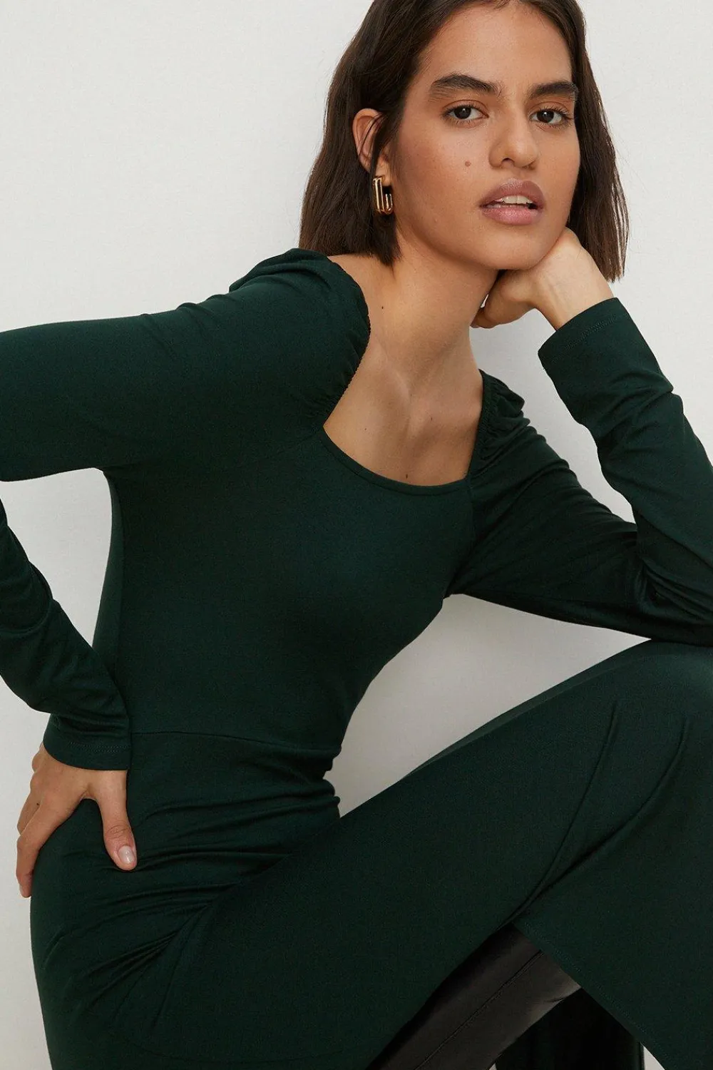 Discount Oasis Jersey Square Neck Midi Dress Dark Green