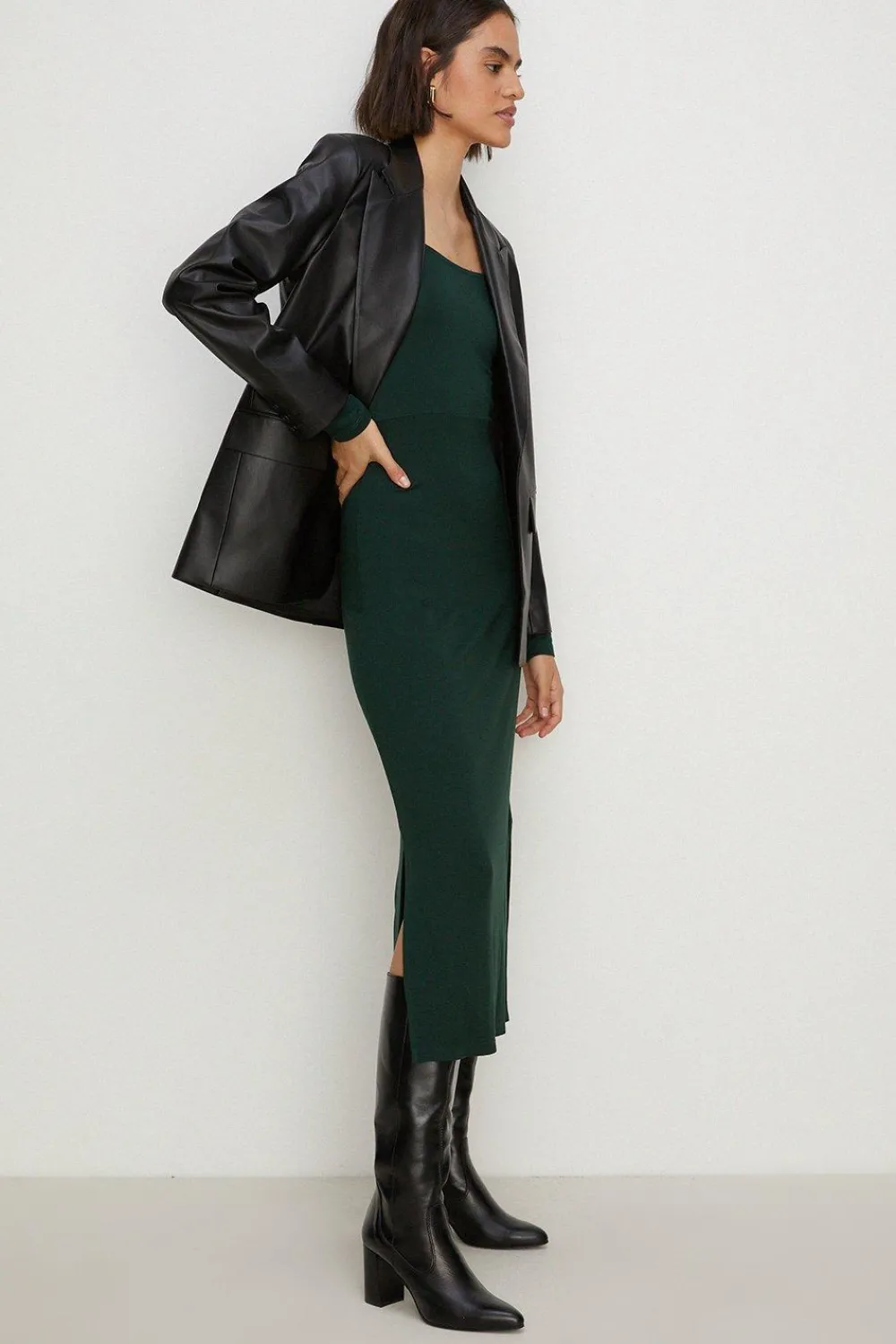 Discount Oasis Jersey Square Neck Midi Dress Dark Green