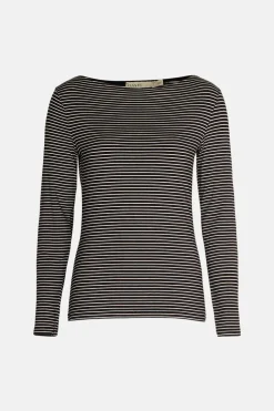 Online Oasis Jersey Stripe Slash Neck Long Sleeve Top Blackwhite