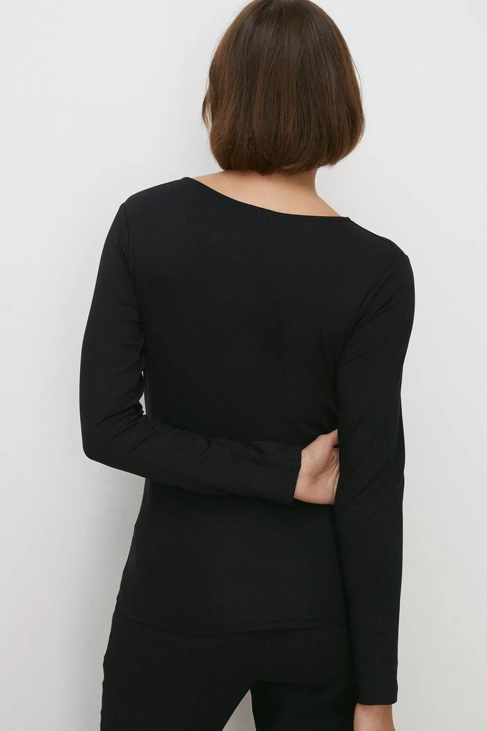 Fashion Oasis Jersey Wrap Long Sleeve Top Black