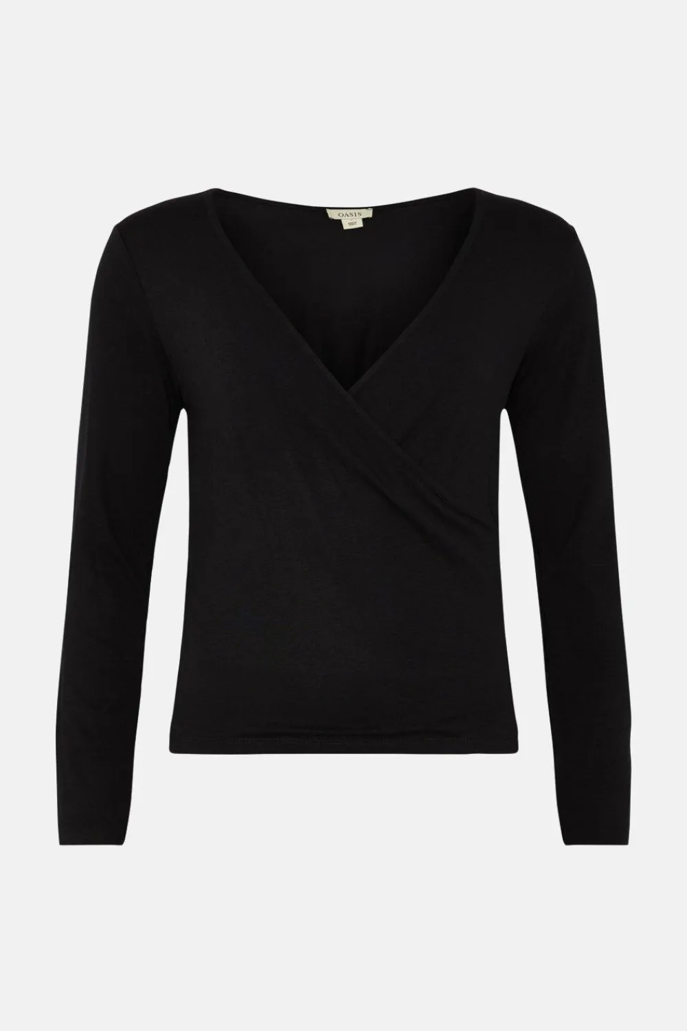 Fashion Oasis Jersey Wrap Long Sleeve Top Black
