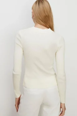 Outlet Oasis Keyhole Cut Out Ribbed Knit Top Ivory