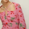 New Oasis Keyhole Detail Printed Midi Dress Rose