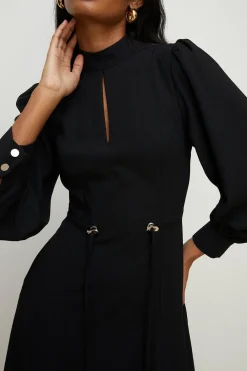 New Oasis Keyhole Soft Tailored Crepe Midi Dress Black