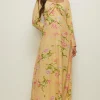 New Oasis Keyhole Tie Detail Floral Printed Midi Dress Amber