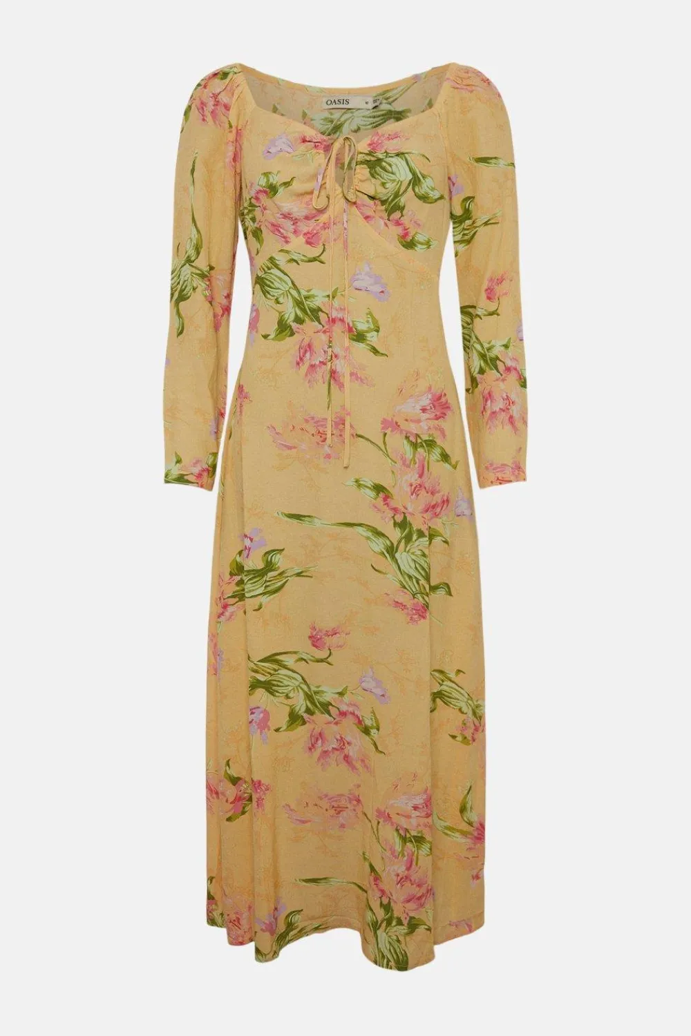 New Oasis Keyhole Tie Detail Floral Printed Midi Dress Amber