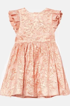 Hot Oasis Kids Floral Jacquard Ruffle Detail Mini Dress Rose Pink