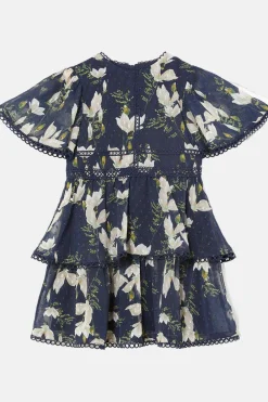 Discount Oasis Kids Magnolia Floral Angel Sleeve Lace Dobby Dress Navy