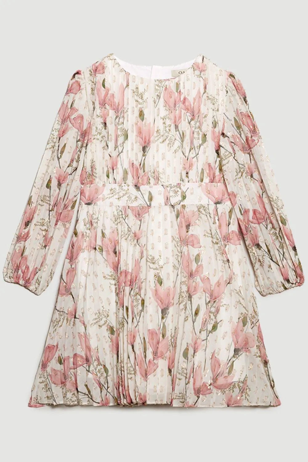 Discount Oasis Kids Metallic Floral Pleated Balloon Sleeve Dress Cream