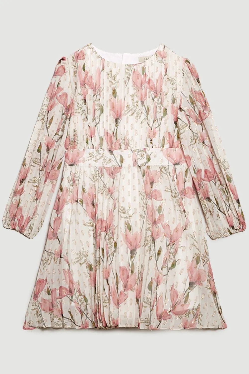 Discount Oasis Kids Metallic Floral Pleated Balloon Sleeve Dress Cream