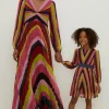 Online Oasis Kids Metallic Pleated Balloon Sleeve Dress Pink