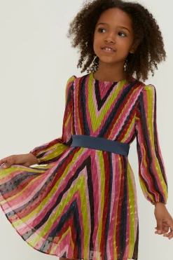 Online Oasis Kids Metallic Pleated Balloon Sleeve Dress Pink